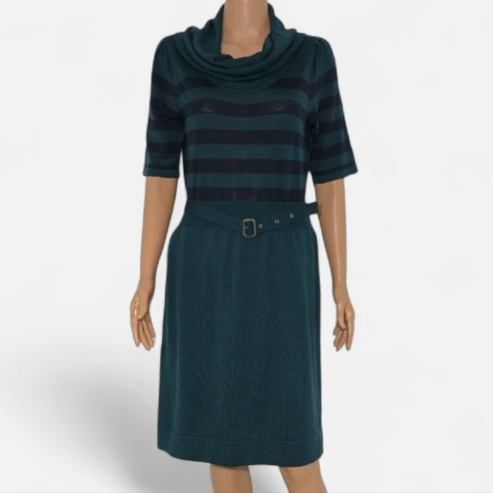 Outback Red Dress striped‎ Size L Cowl Neck Short Sleeves Wool blend green NWT
